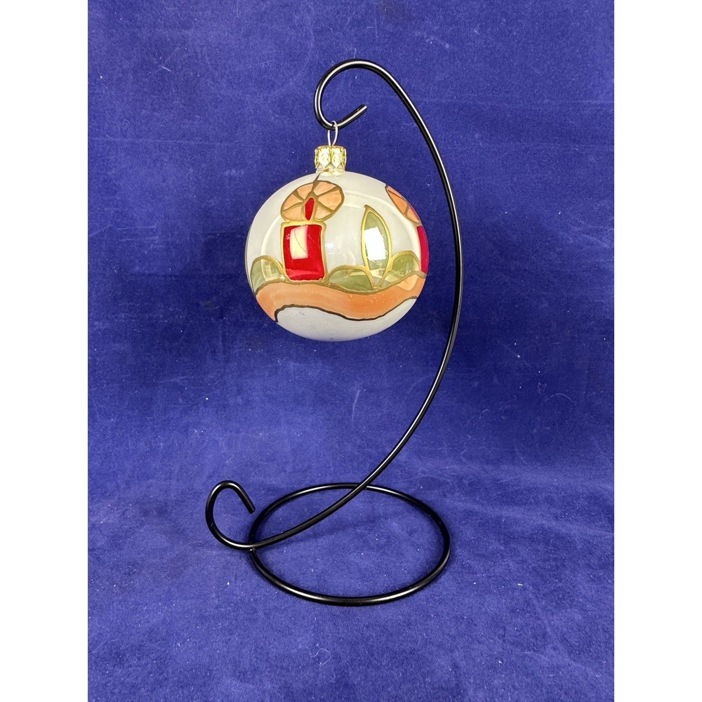 Vtg Mercury Glass Christmas Ornament Poland Hand Painted 3" Round Candle